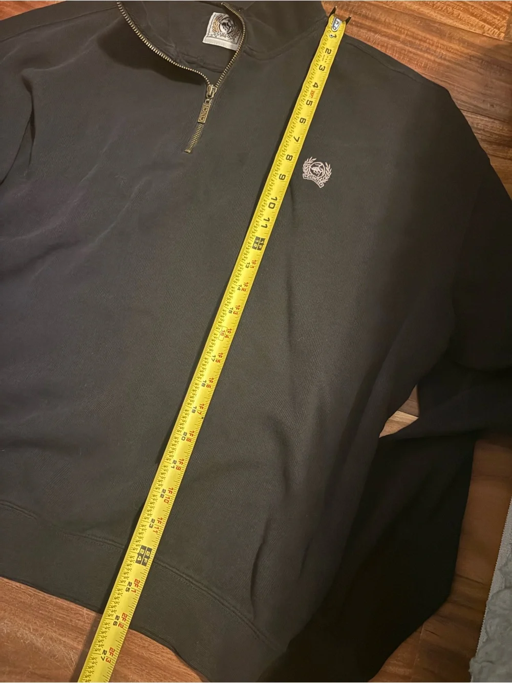 Cinch Men’s Black Quarter Zip Fleece Pullover Sweater Embroidered Logo L (1405)